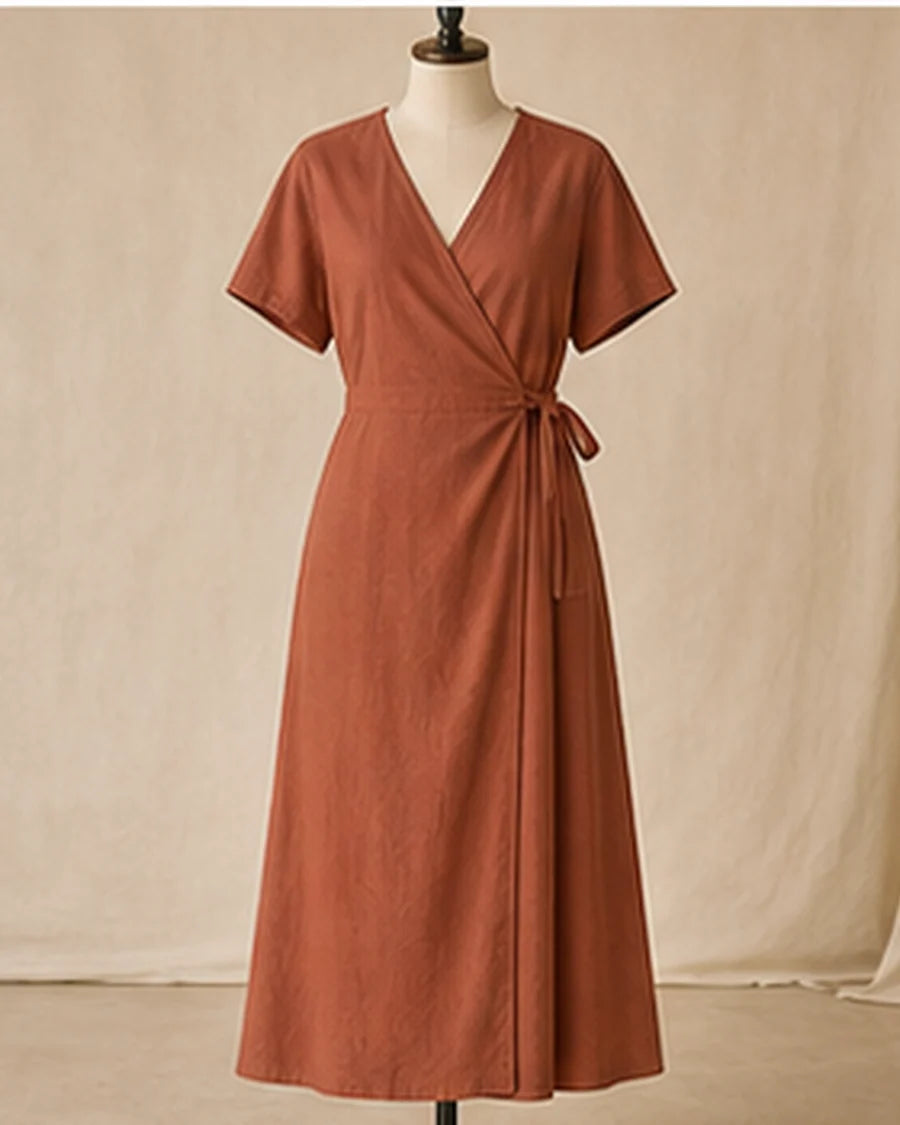 Terracotta linen wrap dress